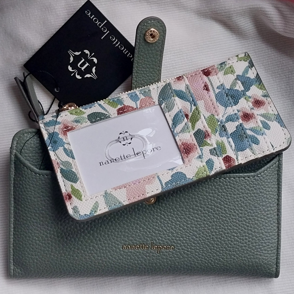 Nanette Lepore - Sage Green Wallet w/Floral Card Holder